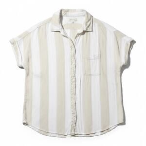 American Eagle Women's Beige & White Vertical Stripe Button Up Short Slv Sz Med